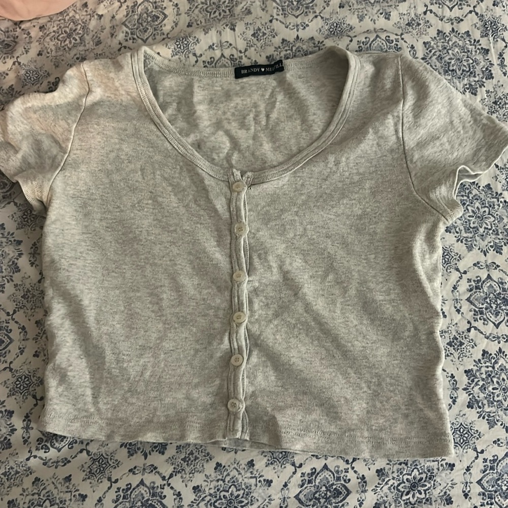 Brandy button up grey top